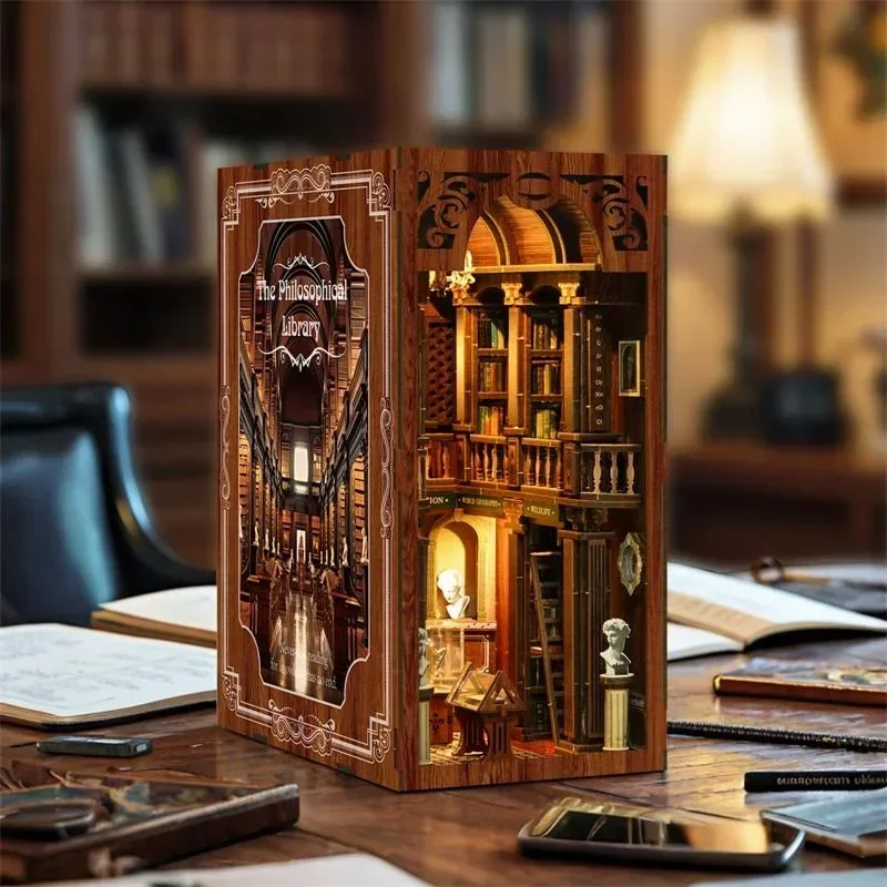 철학 도서관을 모티브로 한 새로운 DIY 나무 책꽂이, - Diy Wooden Book Nook Kit Shelf Insert 리뷰 및 가격